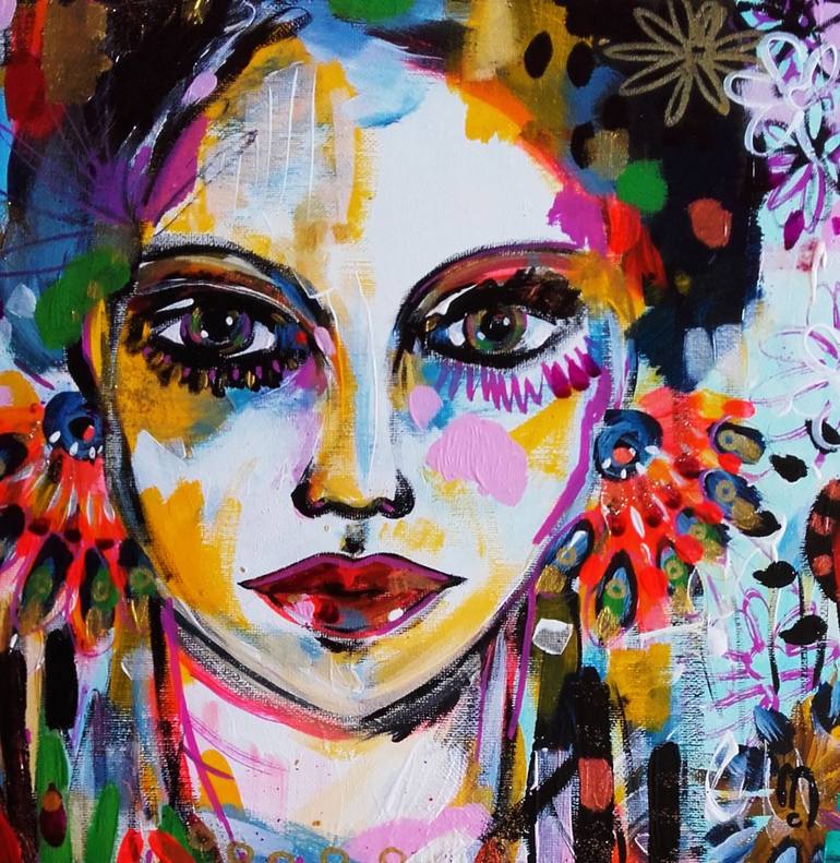 Woman Portrait - Face Painting - Canvas Portrait Painting by Céline ...