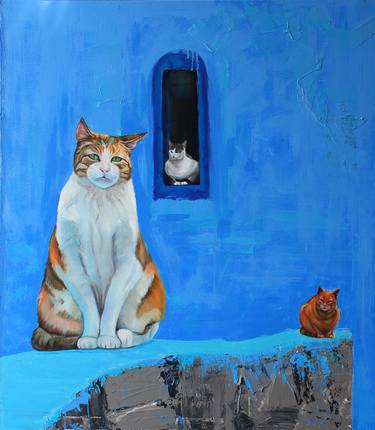 Print of Cats Paintings by Madalena Lobko-Zampassi