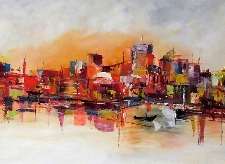 Original Abstract Cities Painting by Paula  Berteotti