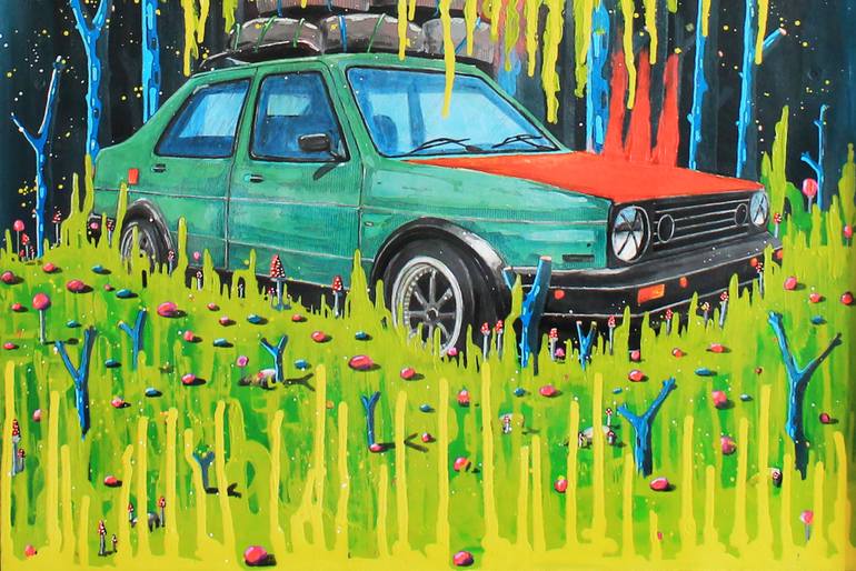 Original Art Deco Car Painting by Blazy Blessed Journey