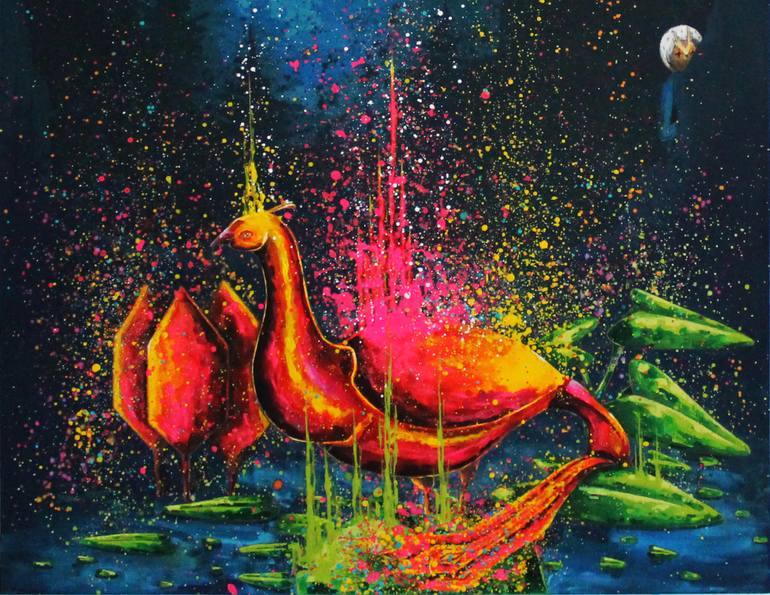 Original Art Deco Animal Painting by Blazy Blessed Journey