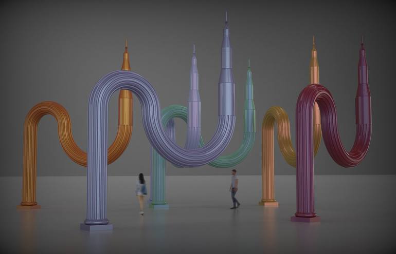 Original Abstract Architecture Mixed Media by Michele De Matthaeis