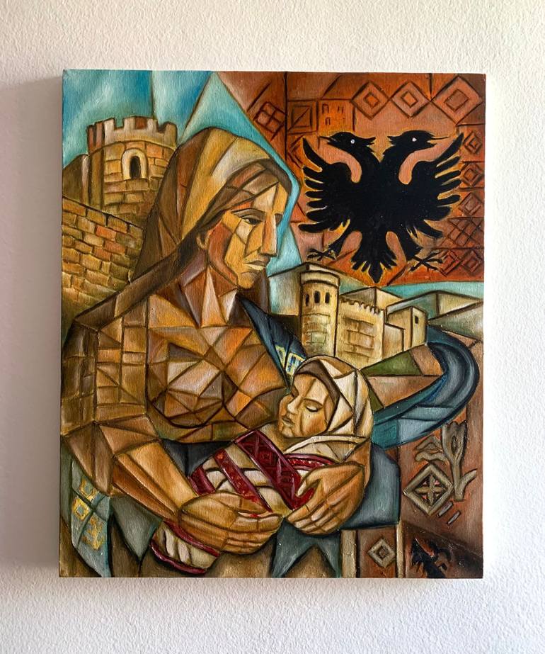 Original Cubism People Painting by Silvia Hametaj