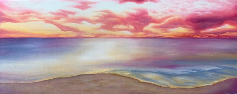 pink beach sunset painting