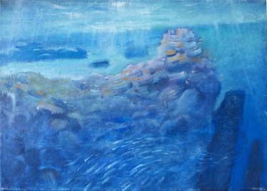 Sea ocean underwater corals reef freediving landscape blue painting fine art thumb