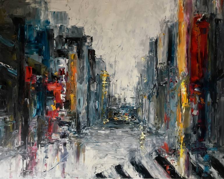 Downtwon in mist Painting by Dam Domido | Saatchi Art