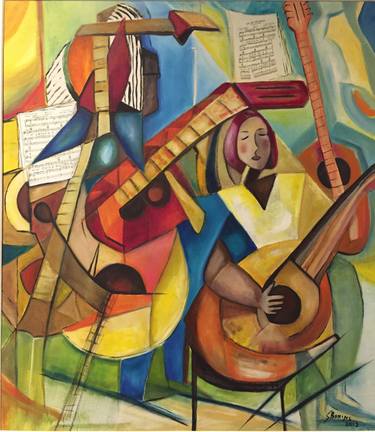 Original Cubism Music Painting by Silvia Borini