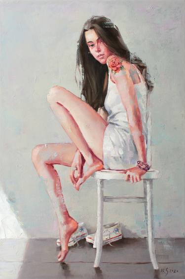 ROSE by Yaroslav Sobol  (Modern Impressionistic Romantic Beautiful Girl Oil painting Gift) thumb