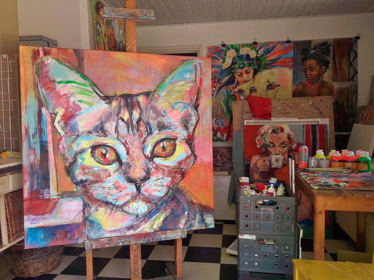 Original Portraiture Cats Painting by Liesbeth Serlie