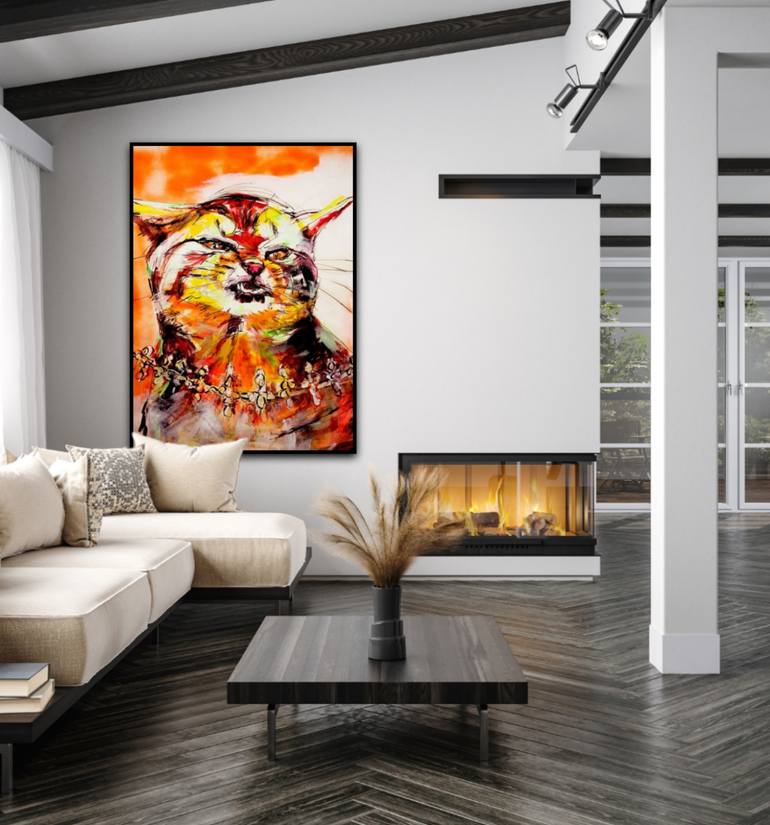 Original Expressionism Cats Painting by Liesbeth Serlie