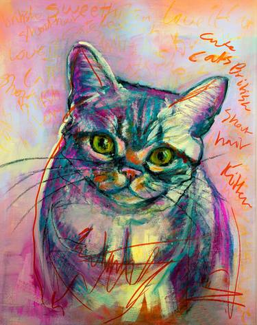 Original Expressionism Cats Paintings by Liesbeth Serlie