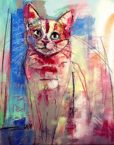 Original Expressionism Cats Paintings by Liesbeth Serlie