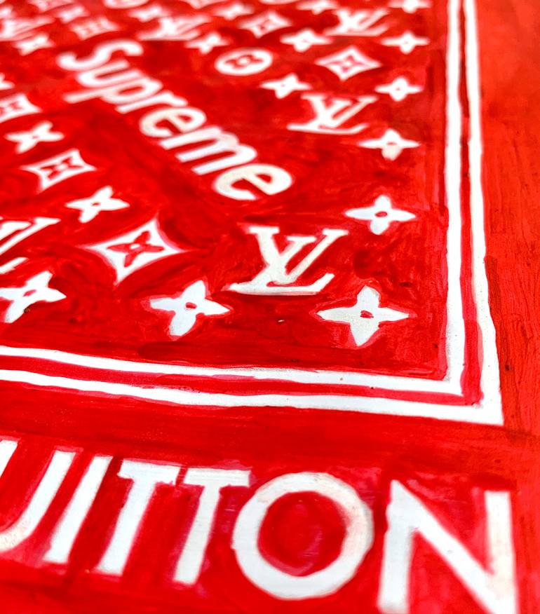 LOUIS VUITTON x Supreme collaboration limited scarf bandana red logo