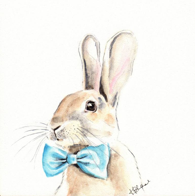 Download Bunny With A Blue Bow Tie Painting By Kasia Blanchard Saatchi Art