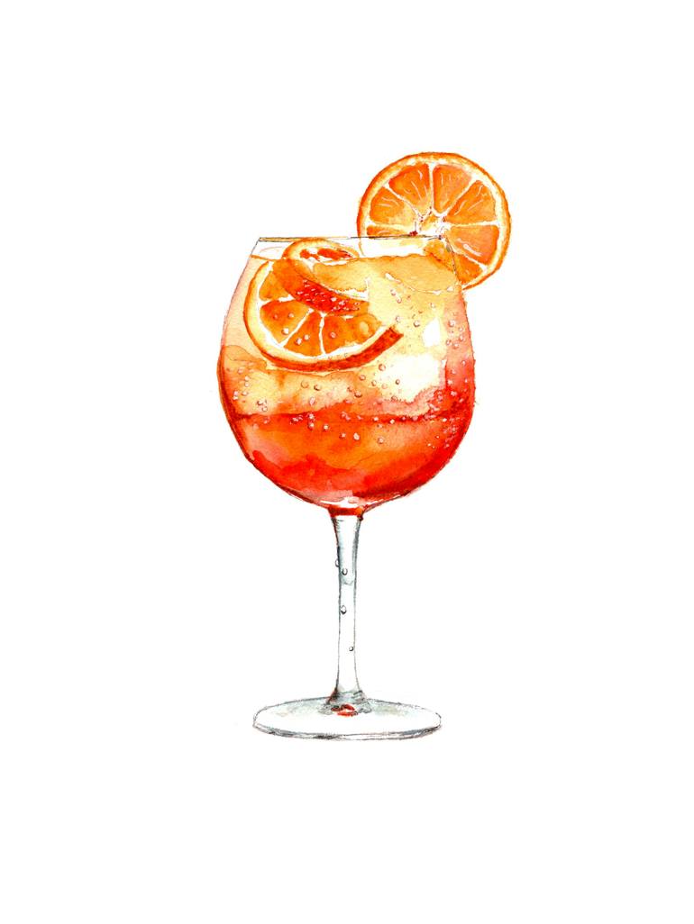 Cocktails. Aperol Spritz. Painting by Kasia Blanchard