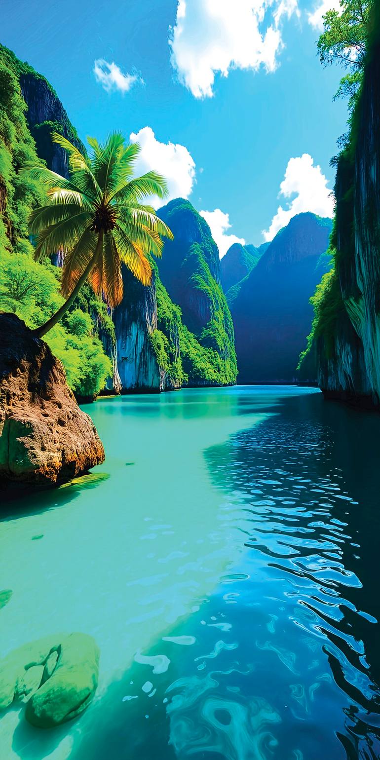 Original Travel Printmaking by Andreas Ritter  Photorealism Art on Acrylic  Paradies 13
