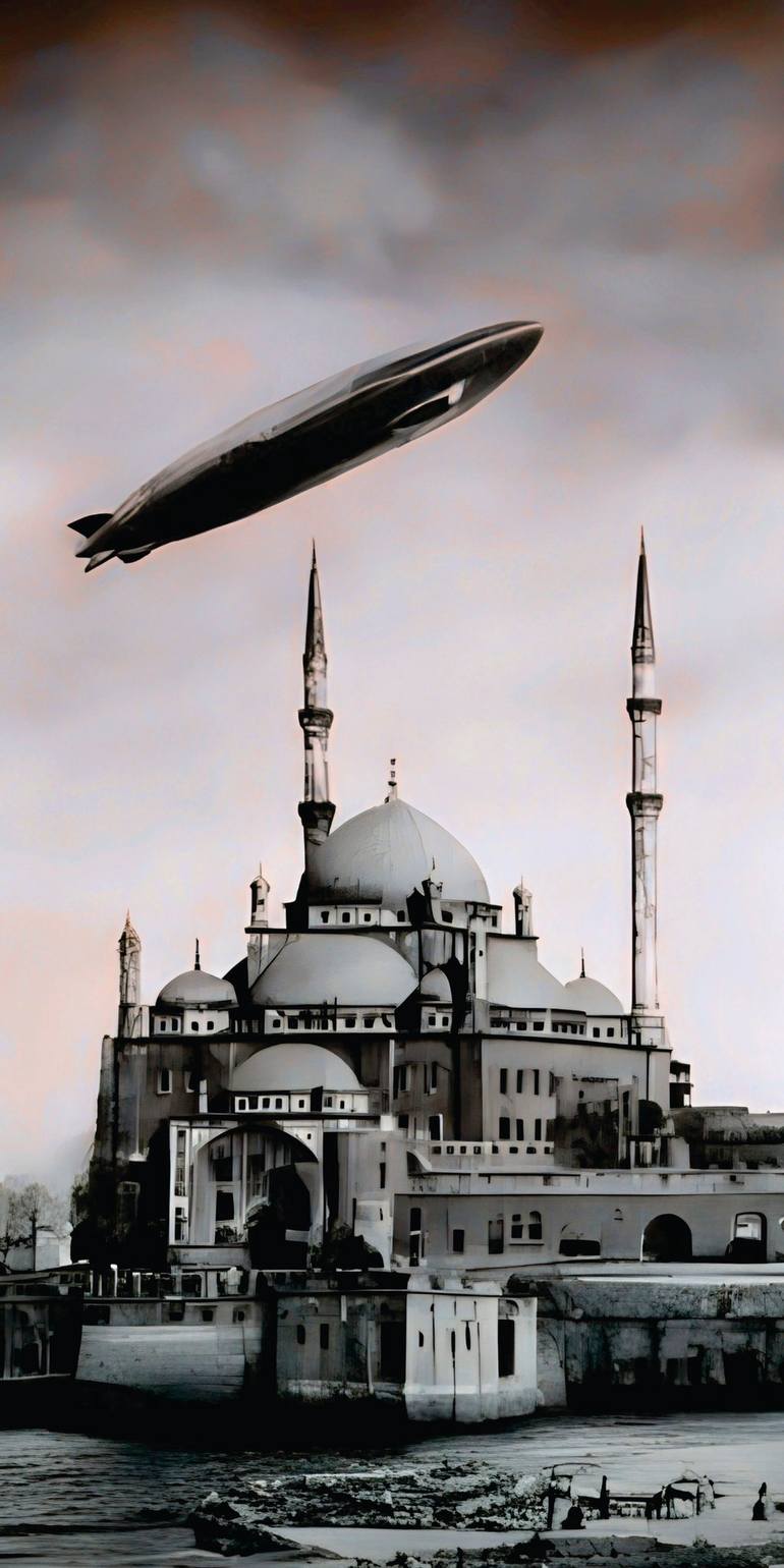 Original Travel Printmaking by Andreas Ritter  Black  White Art on Acrylic  Zeppelin