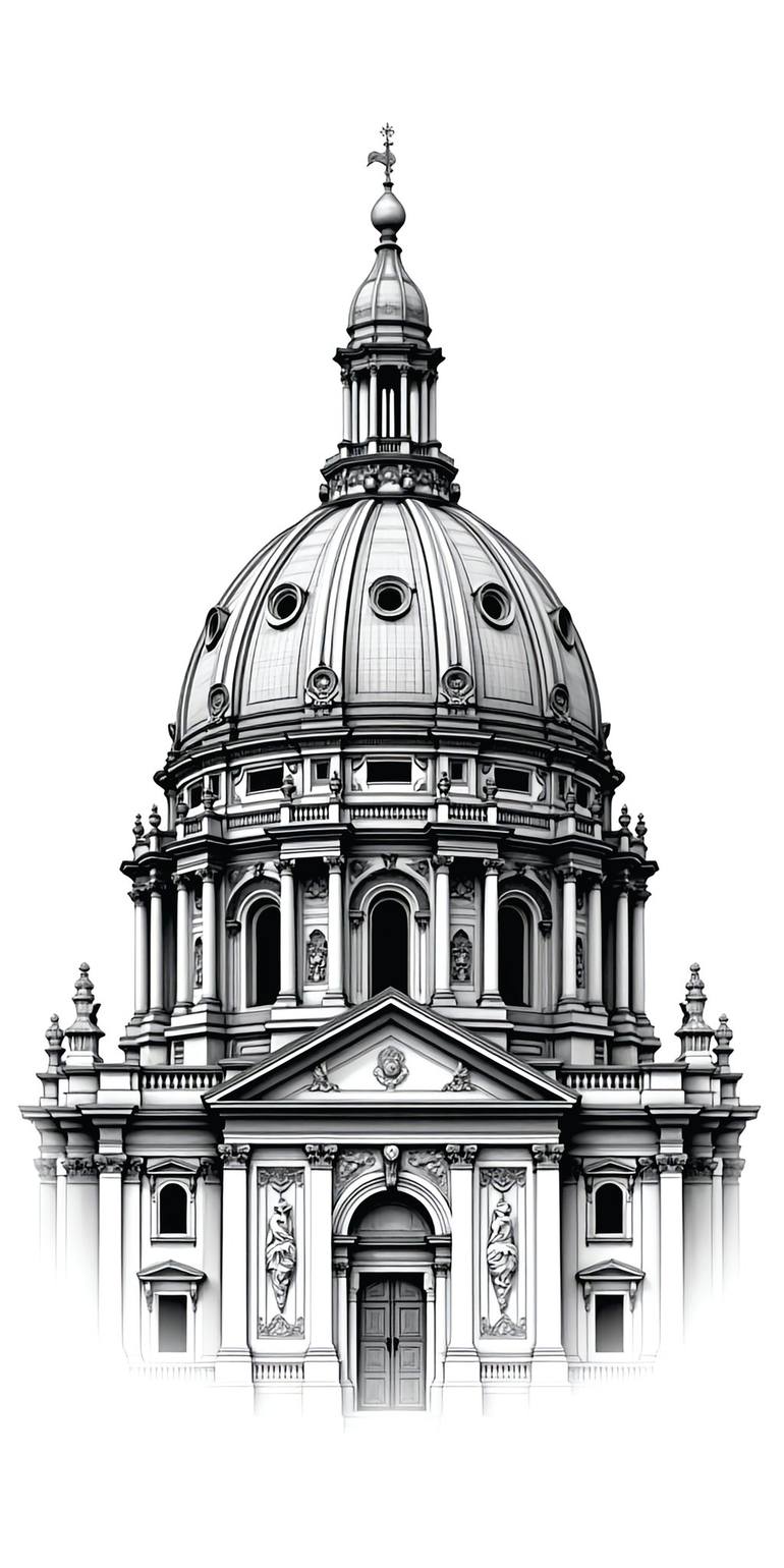 Original Architecture Printmaking by Andreas Ritter  Baroque Art on Acrylic  SSWhite 1