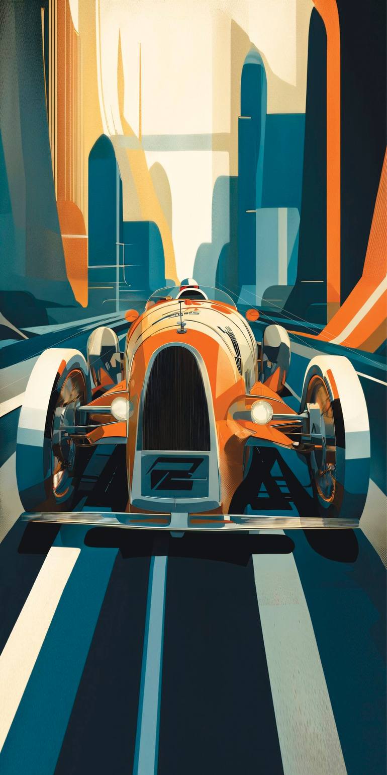 Original Car Printmaking by Andreas Ritter  Art Nouveau Art on Acrylic  1925