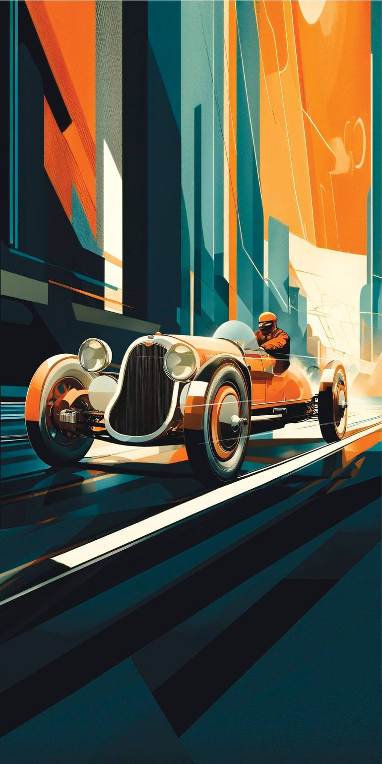 Original Car Printmaking by Andreas Ritter  Art Nouveau Art on Acrylic  1927