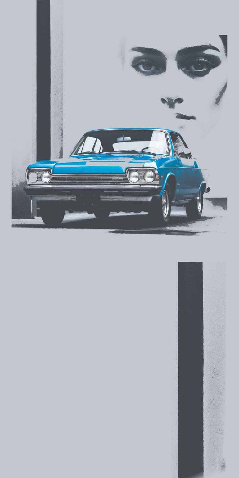 Original Car Printmaking by Andreas Ritter  Surrealism Art on Acrylic  BLUE