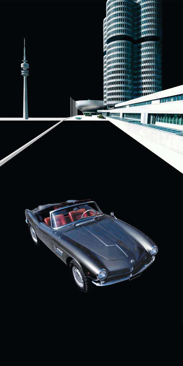 Original Car Printmaking by Andreas Ritter  Photorealism Art on Acrylic  BMW 507