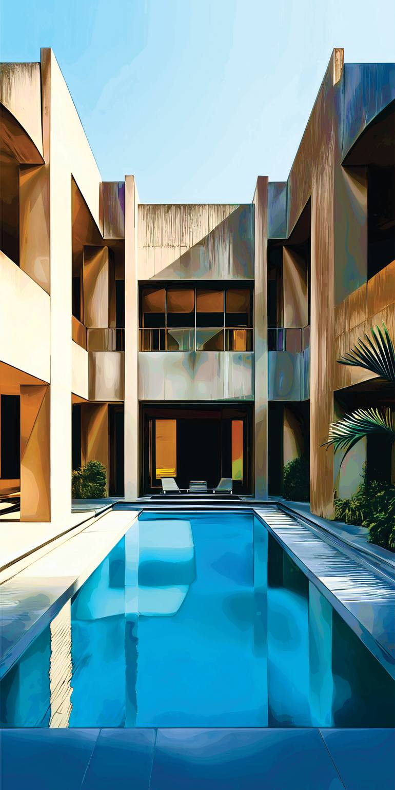 Original Architecture Printmaking by Andreas Ritter  Surrealism Art on Acrylic  BRUTALISMUS V