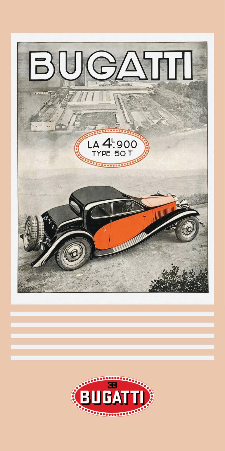 Original Car Printmaking by Andreas Ritter  Art Nouveau Art on Acrylic  Bugatti 50T