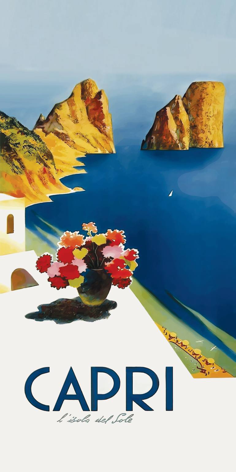 Original Travel Printmaking by Andreas Ritter  Vintage Art on Acrylic  CAPRI I
