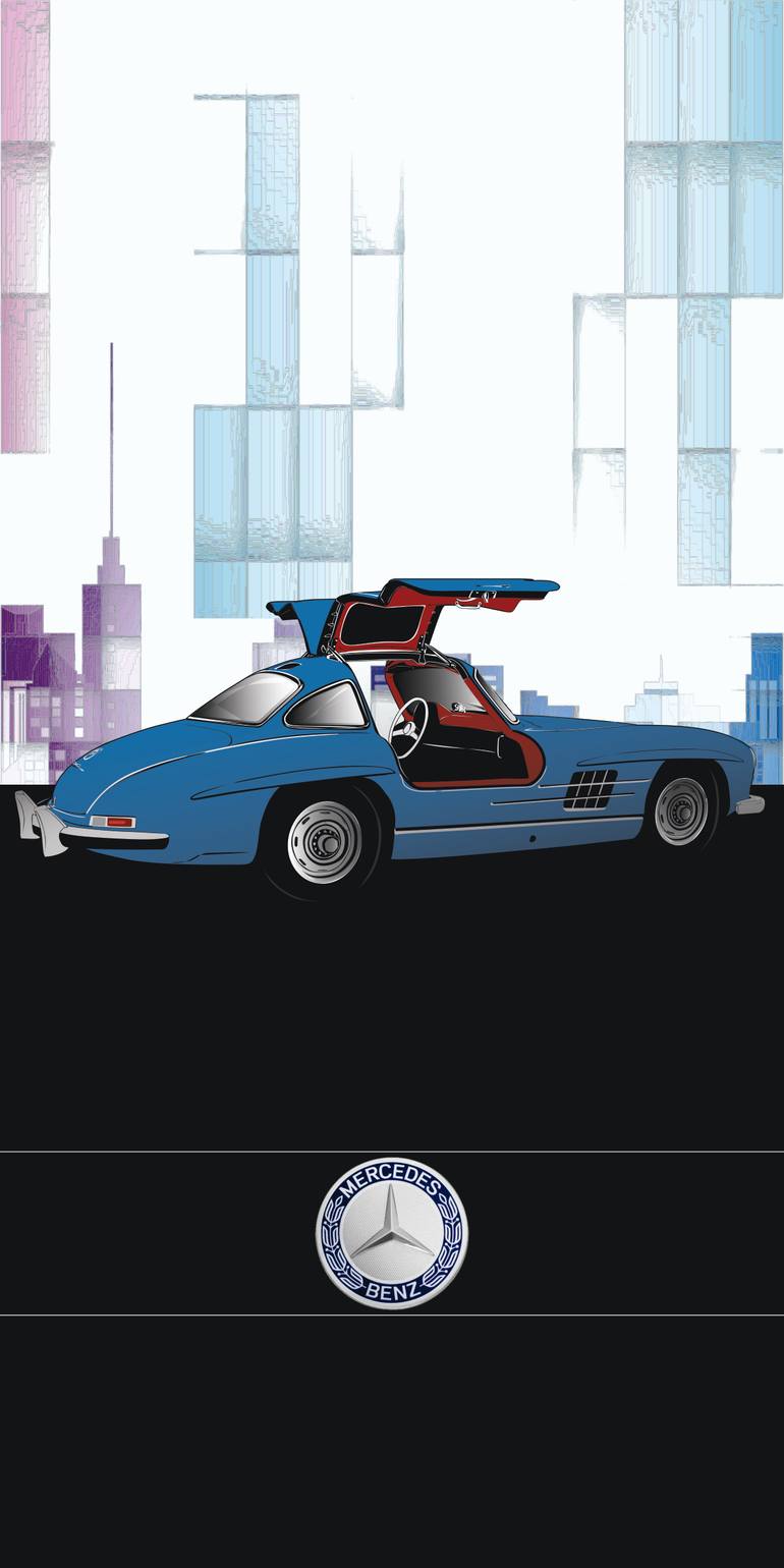 Original Car Printmaking by Andreas Ritter  Pop Art Art on Acrylic  city Mercedes