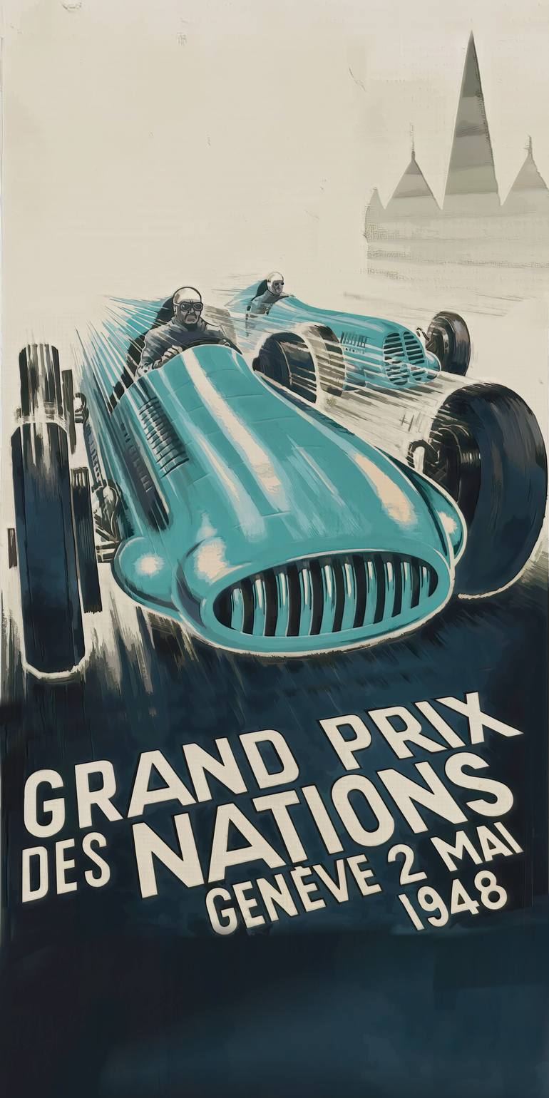 Original Car Printmaking by Andreas Ritter  Art Nouveau Art on Acrylic  Grand Prix 1948
