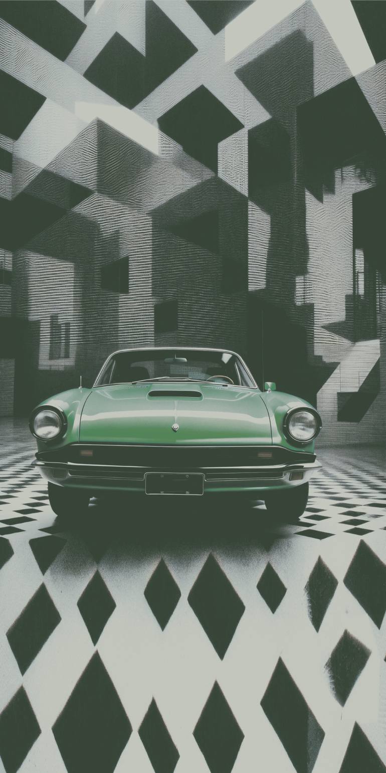 Original Car Printmaking by Andreas Ritter  Modernism Art on Acrylic  GREEN