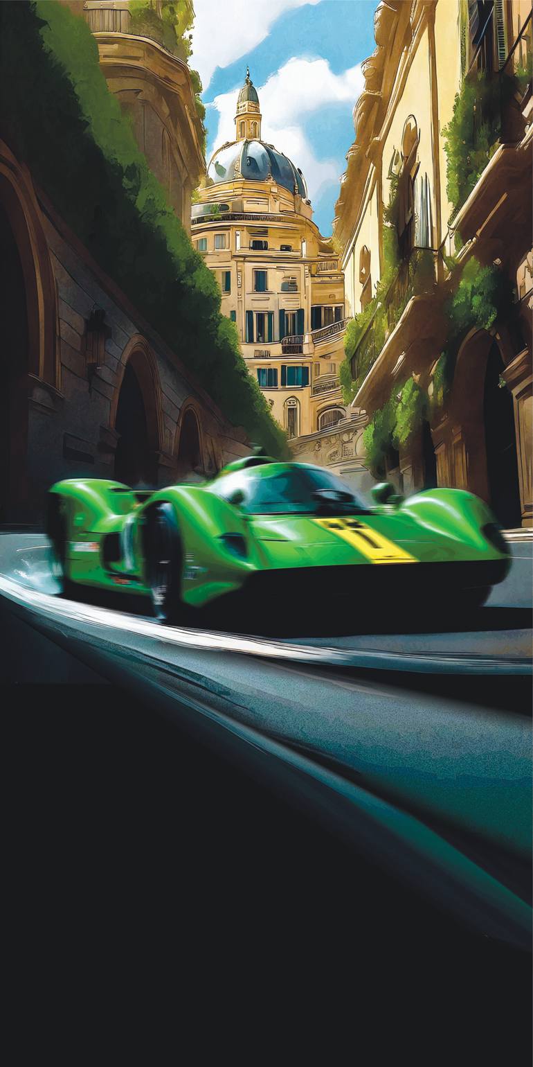 Original Car Printmaking by Andreas Ritter  Classicism Art on Acrylic  green RACE