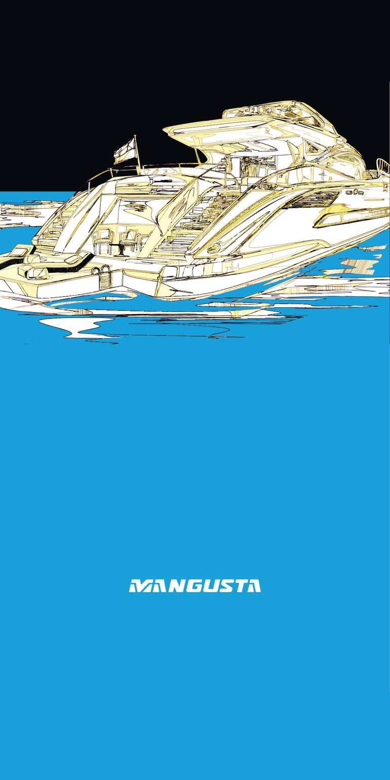 Original Boat Printmaking by Andreas Ritter  Modernism Art on Acrylic  Mangusta Yacht