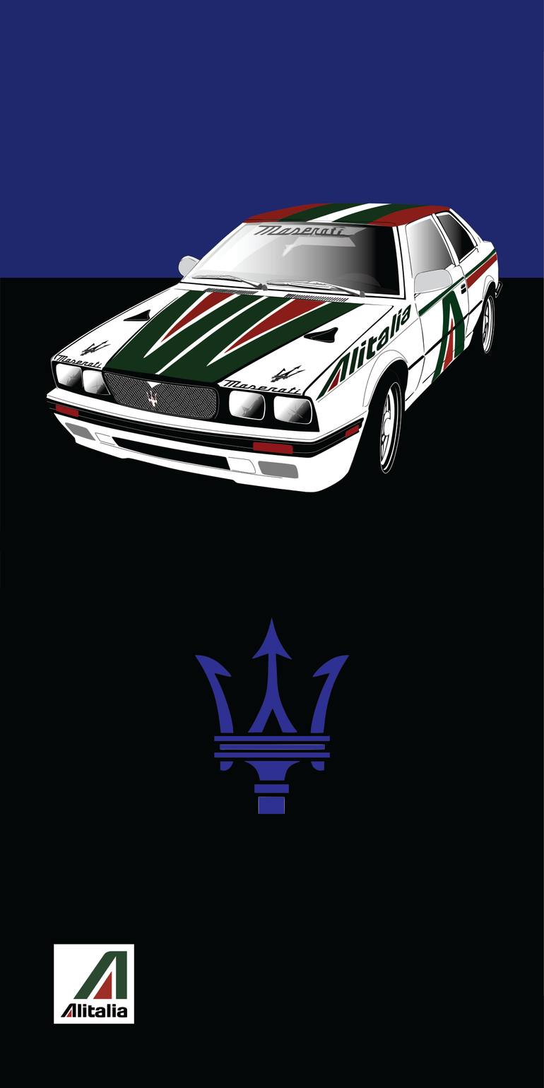Original Car Printmaking by Andreas Ritter  Illustration Art on Acrylic  Maserati Alitalia