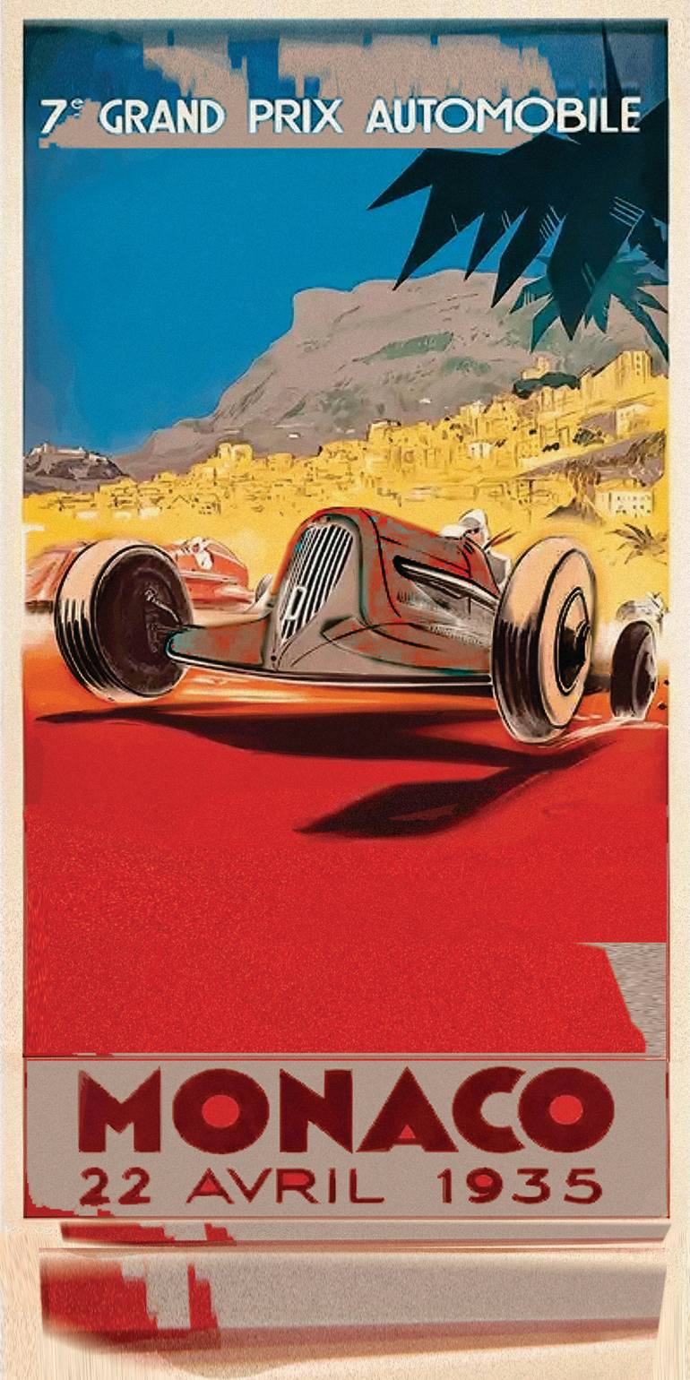 Original Car Printmaking by Andreas Ritter  Vintage Art on Acrylic  Monaco 1935