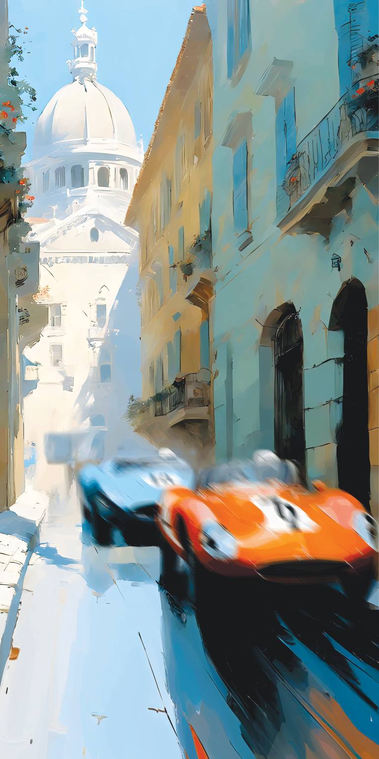 Original Car Printmaking by Andreas Ritter  Classicism Art on Acrylic  orange RACE