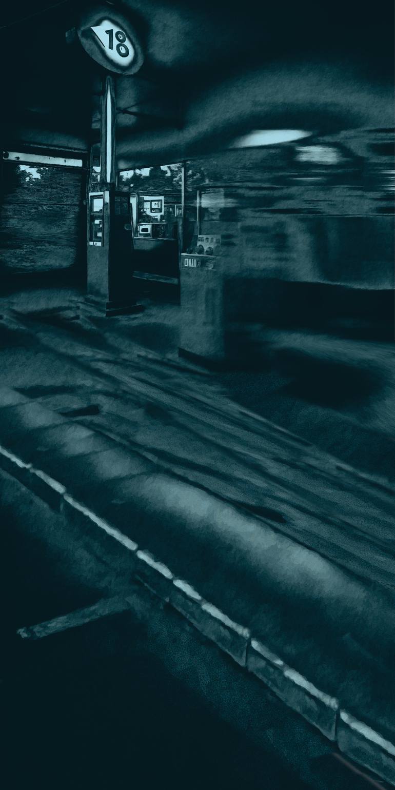 Original Transportation Printmaking by Andreas Ritter  Glitch Art on Acrylic  PETROL 1949