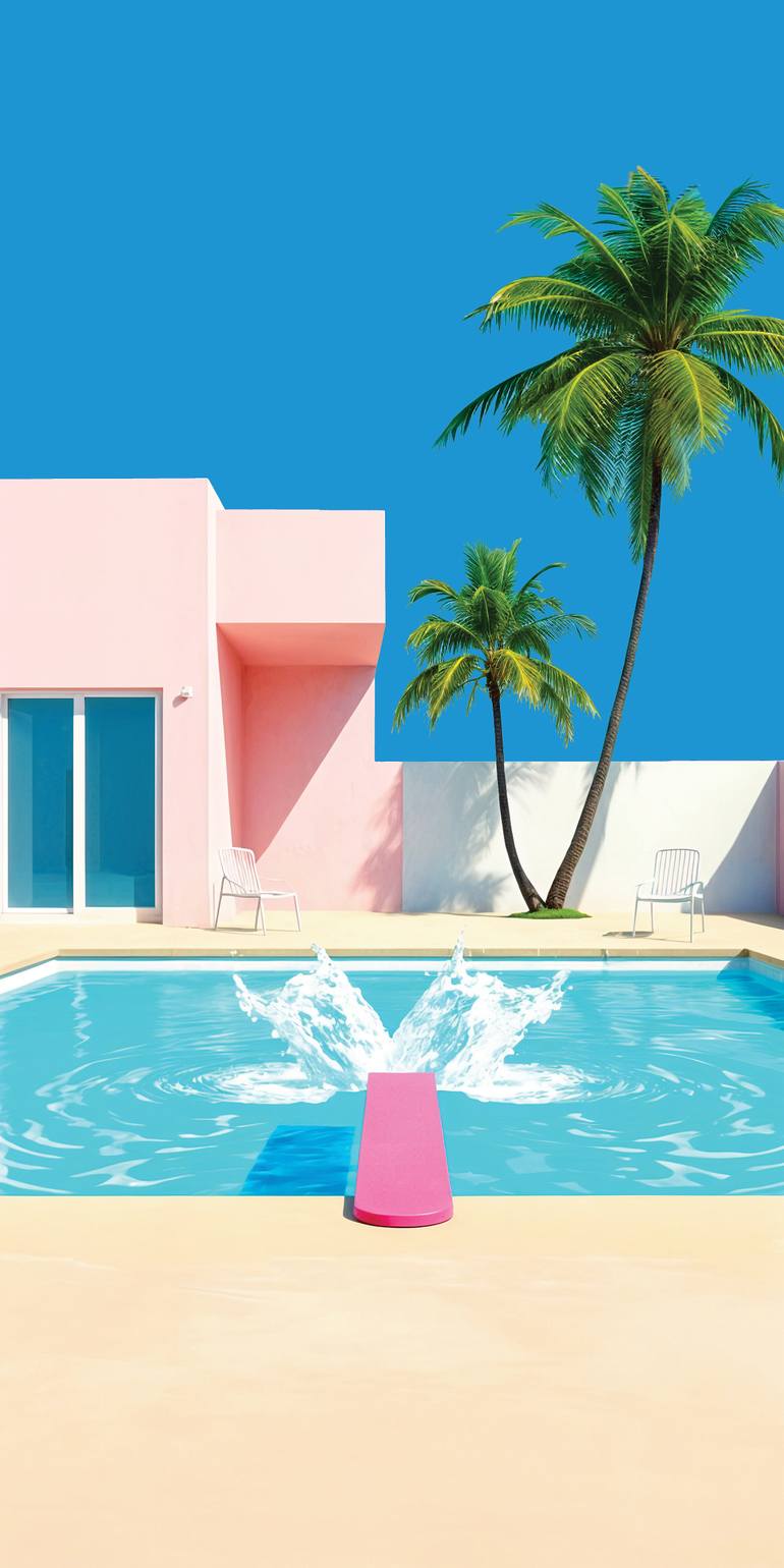 Original Water Printmaking by Andreas Ritter  Pop Art Art on Acrylic  POOL