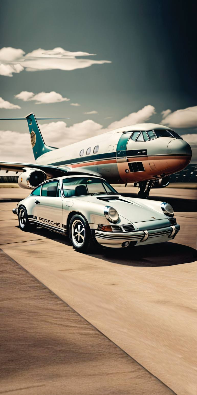 Original Transportation Printmaking by Andreas Ritter  Realism Art on Acrylic  Porsche  Jet