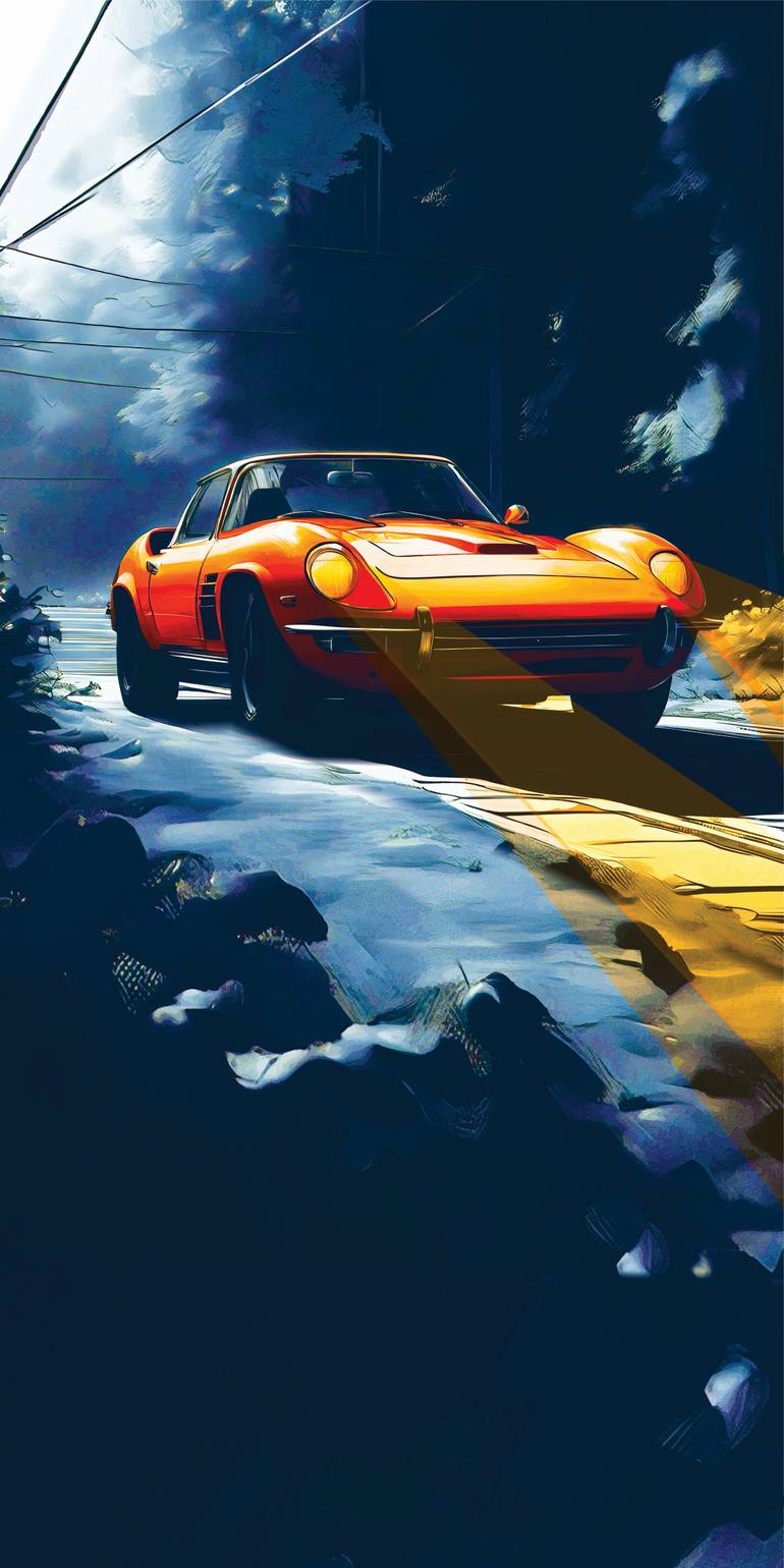 Original Car Printmaking by Andreas Ritter  Surrealism Art on Acrylic  red 4