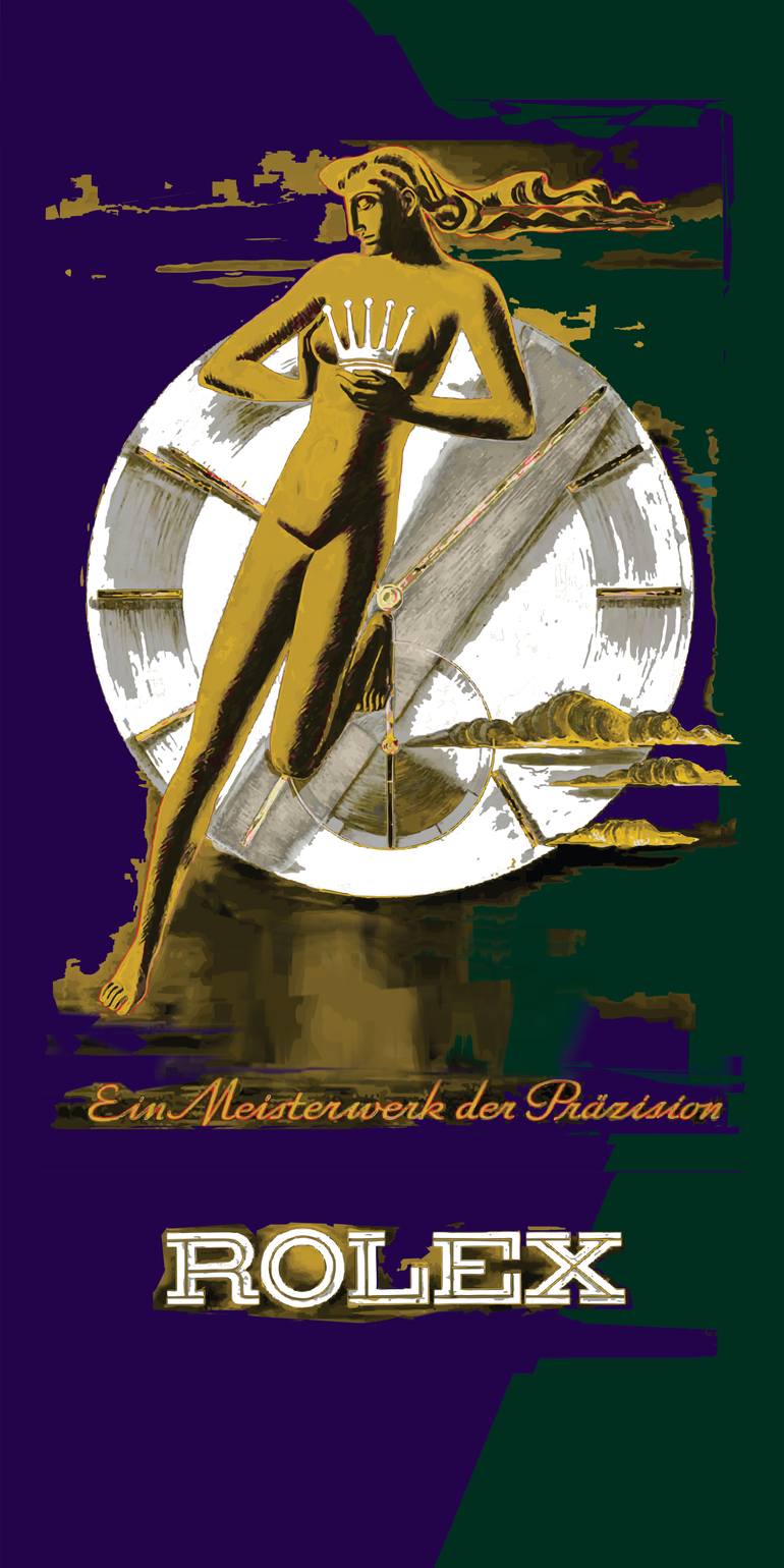 original time printmaking by andreas ritter  art nouveau art on acrylic  rolex