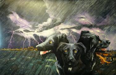 Original Surrealism Dogs Painting by Father Douglas osf