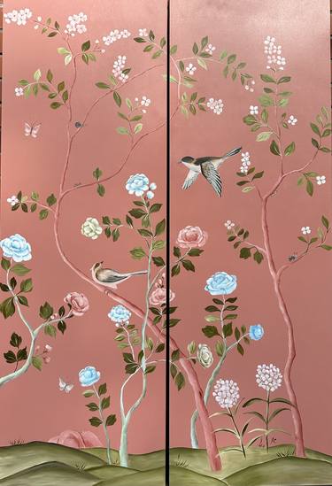 CHINOISERIE coral pink panels thumb