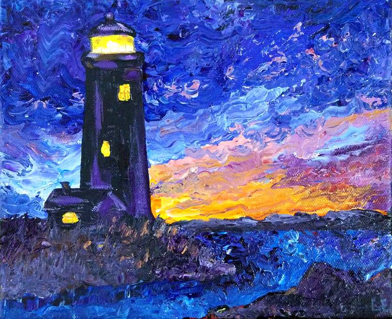 Lighthouse By Day And By Night Diptych Painting By Elena Levina Saatchi Art
