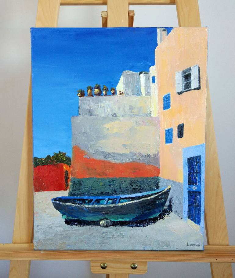 Original Abstract Expressionism Boat Painting by Elena Levina