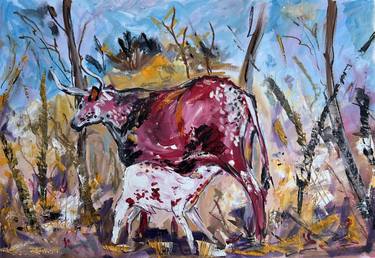 Original Figurative Cows Paintings by Garth Bayley