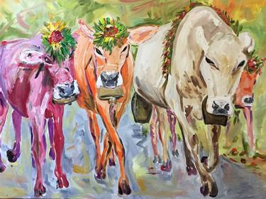 Original Expressionism Cows Paintings by Garth Bayley