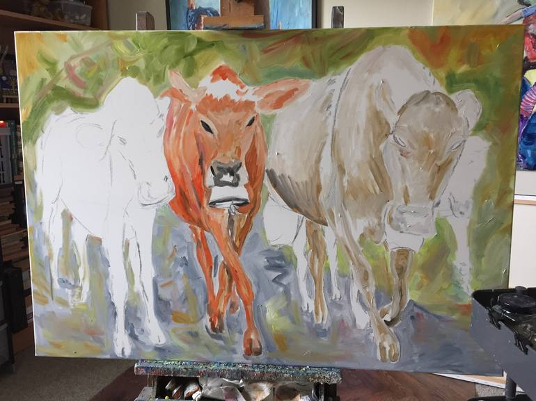 Original Cows Painting by Garth Bayley