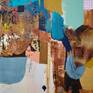 "Minor Gods of Spring" (2019)
acrylic, collage and gold leaf on canvas, 36x48 inches. Can ship safely in cardboard box, or crate.
This piece is mythologically inspired. As the Winters grow longer and the Spring recedes quickly into Summer, climate changes are effecting our seasons. This piece uses conceptual abstraction to send an offering to dieties of Spring, namely Eostre and the Leprechaun.